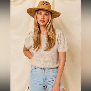 GILLI Puff Sleeve Round Neck Texture Sweater Top